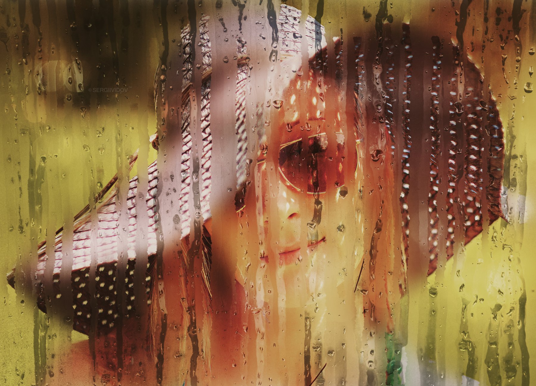 девушка, лето, портрет, блондинка, дождь, стекло, Sergii Vidov
