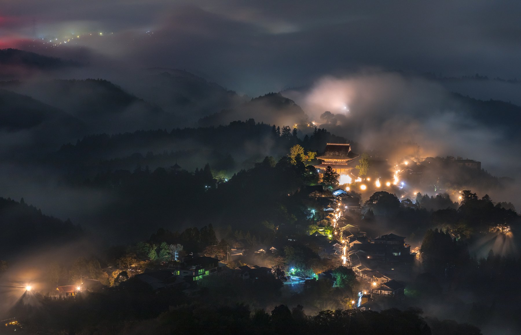 temple low clouds nature nightscape japan  , Hasan Jakaria