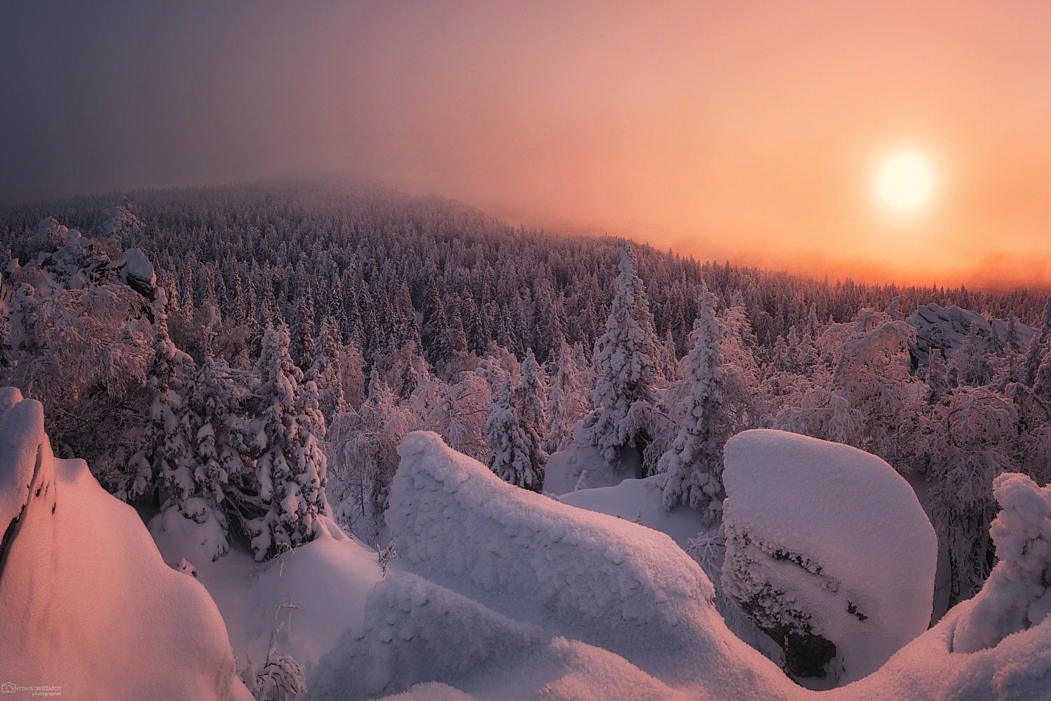 горы, зима, природа, утро, дымка, мороз, деревья, таганай, южный урал, урал, Антон Кошетаров
