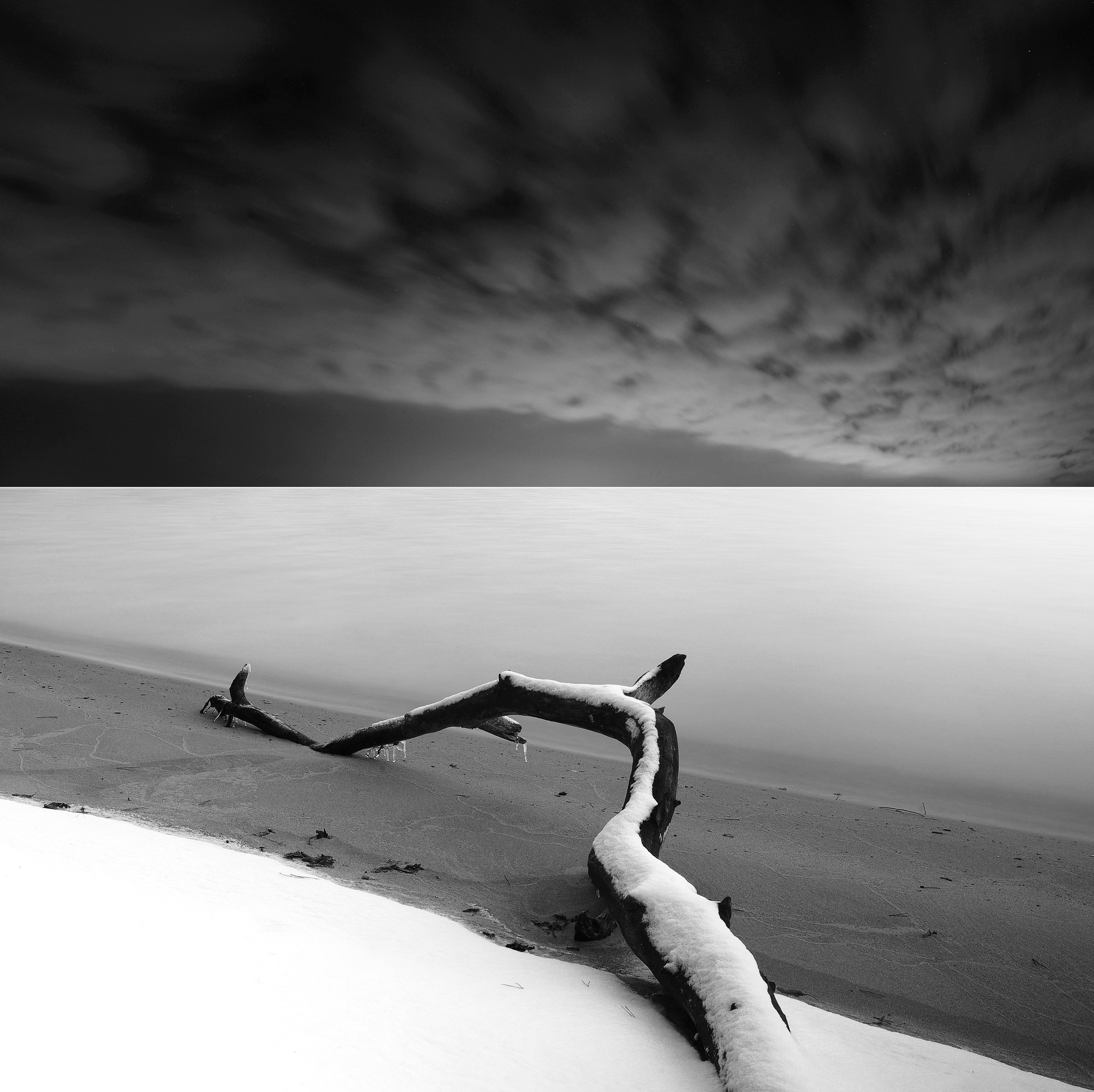 B/W, winter, water, snow, lake, clouds, long exposure, Mindaugas Žarys