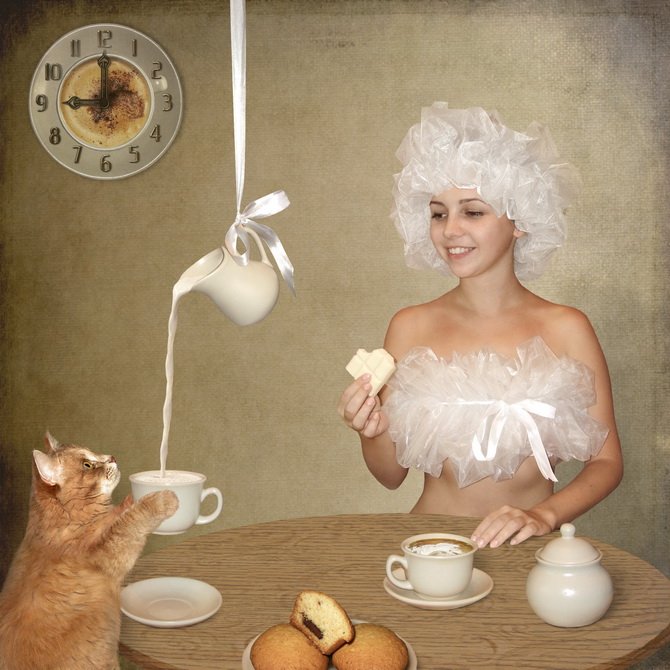 завтрак, молоко, кошка, Iridi (Ирина Кузнецова)