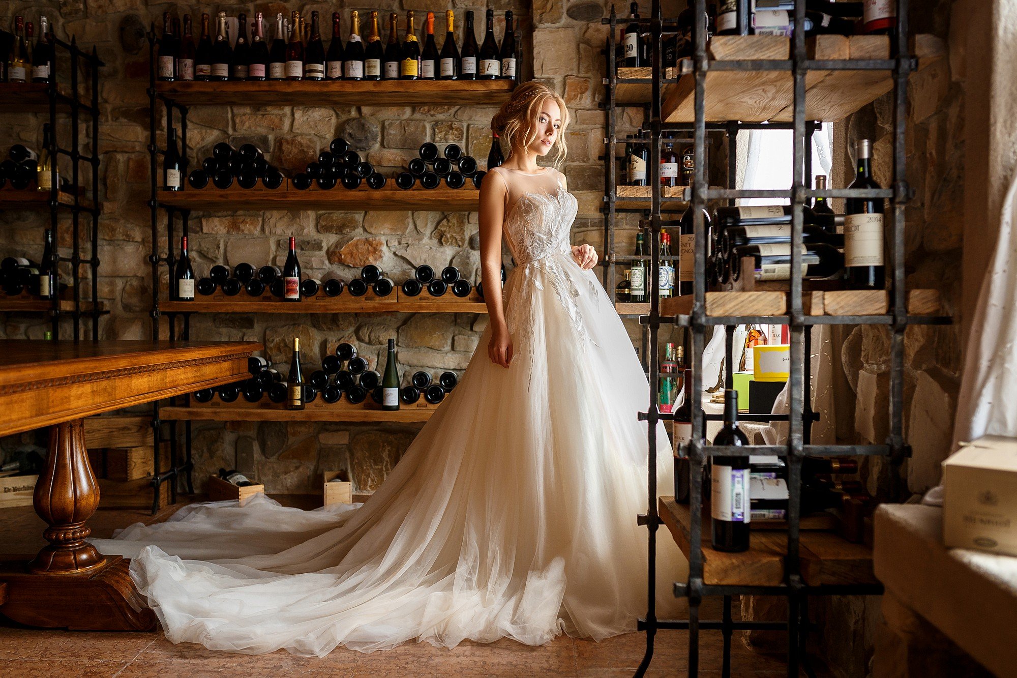 невеста, портрет, платье, свадьба, девушка, модель, погреб, вино, Анастасия Косарева