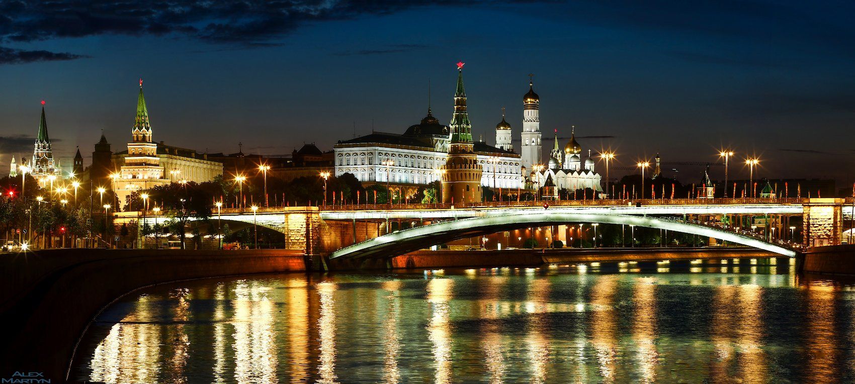 кремль, ночь, москва-река, набережная, город, Александр Мартынов
