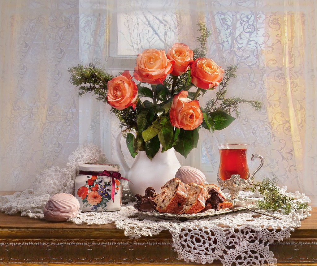 still life,натюрморт,цветы, розы,фото натюрморт, фарфор, чай, шоколад, Колова Валентина