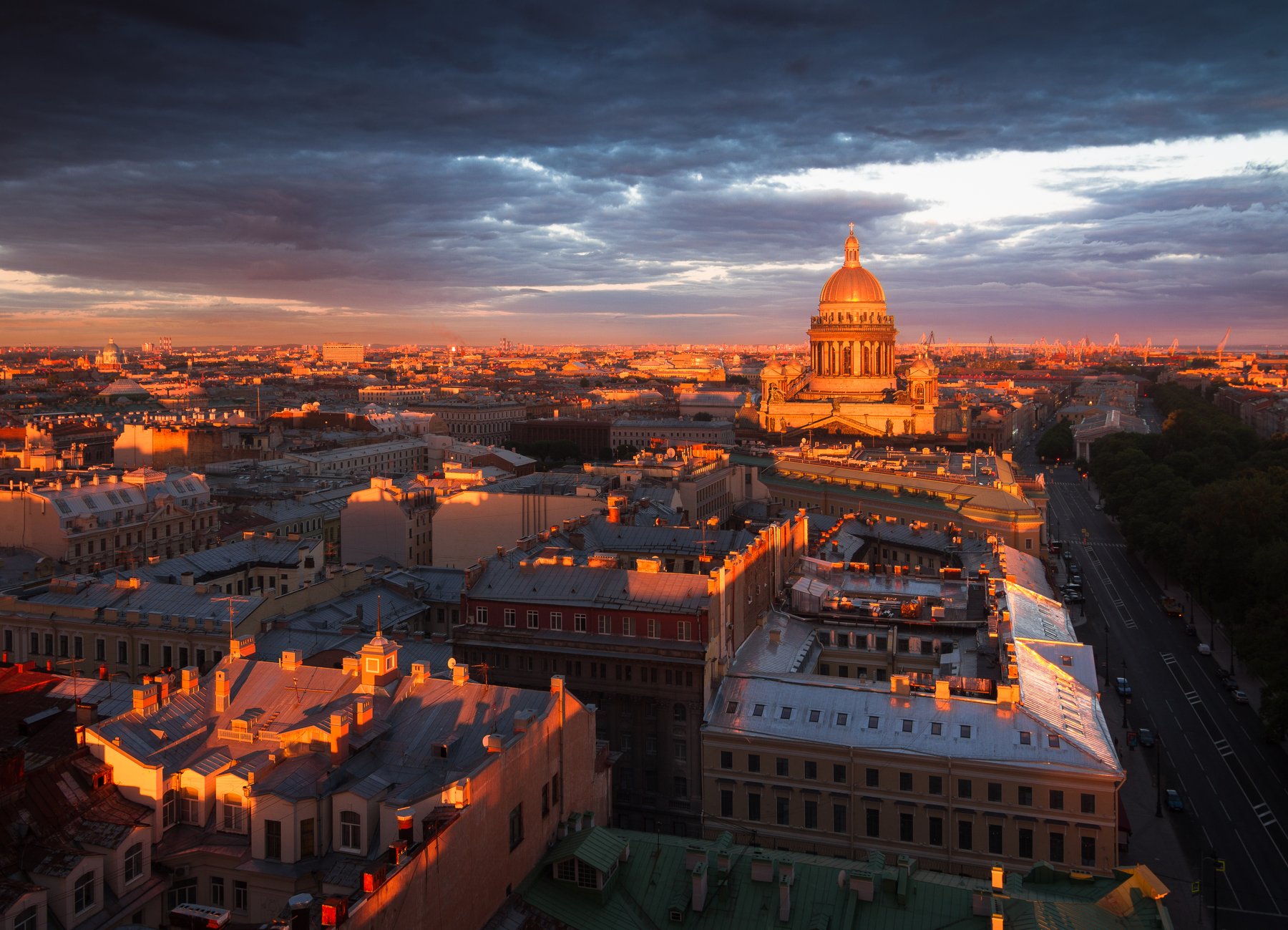 Санкт-Петербург, город, рассвет, высота, храм, крыша, пейзаж, архитектура, Голубев Алексей