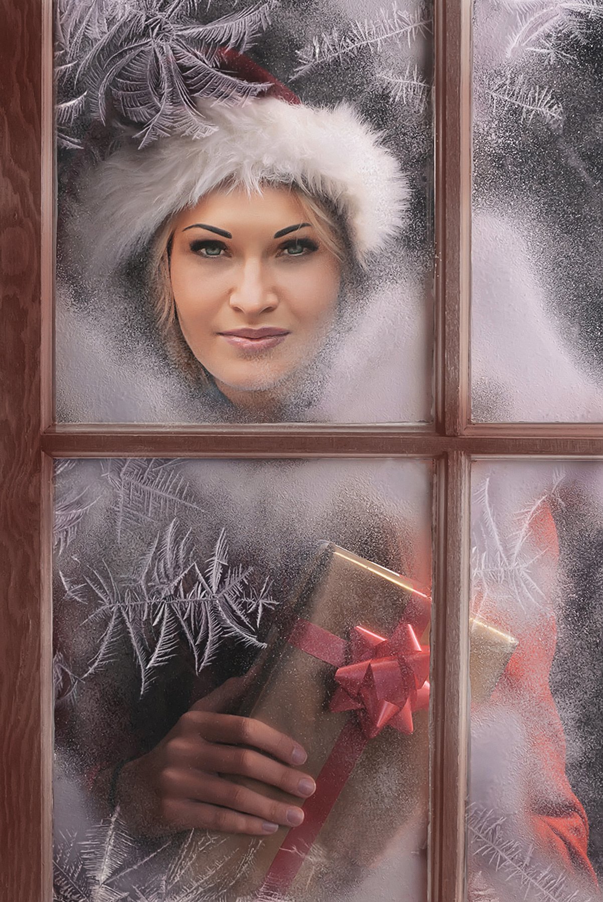 зима, девушка, блондинка, окно, мороз, подарок, Sergii Vidov