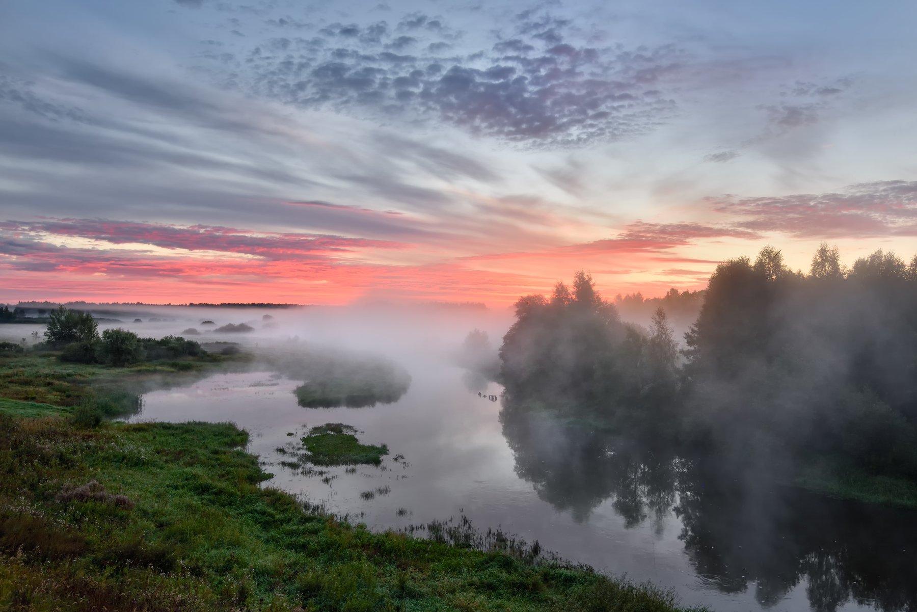утро, река, берег, туман, небо, облака, клязьма, Виталий Полуэктов