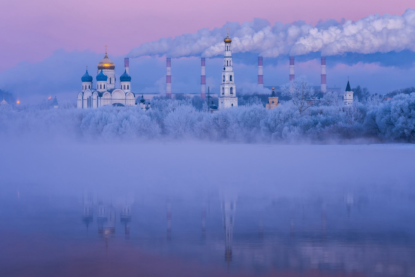 утро, рассвет, природа, туман, река, мороз, николо-угрешский монастырь, Виталий Левыкин