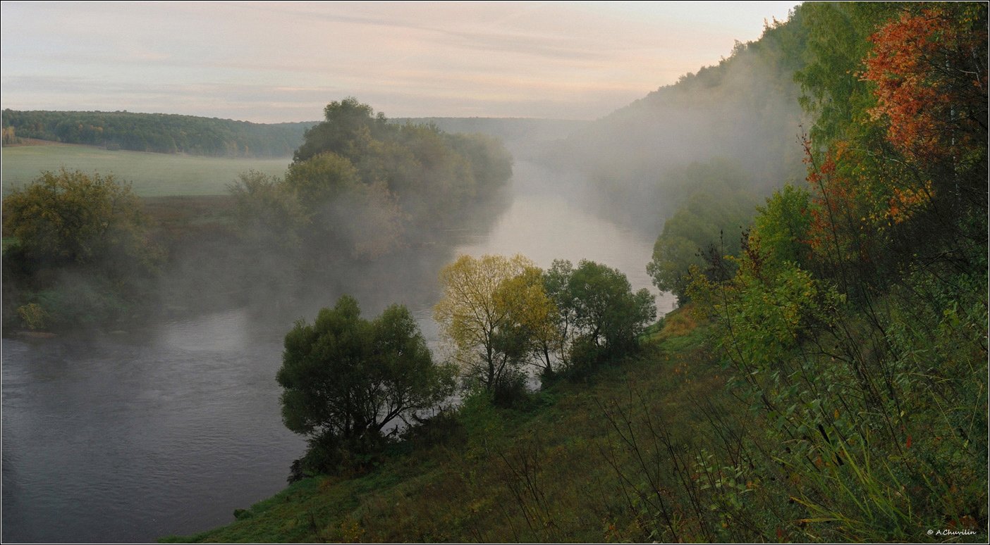 туманное, утро,река, красивая, меча, тульская,область, Александр Чувилин