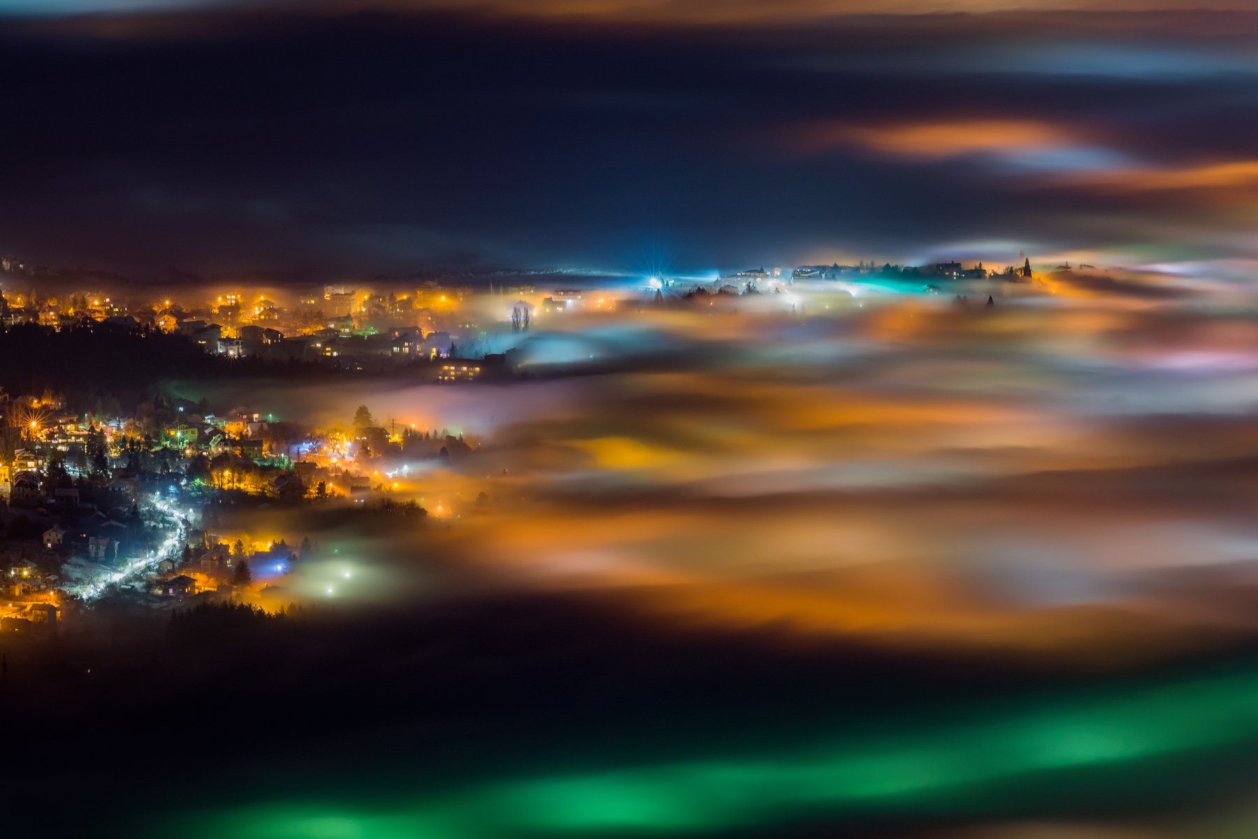 fog, foggy, city, lights, nights, landscape, Иван Димитров