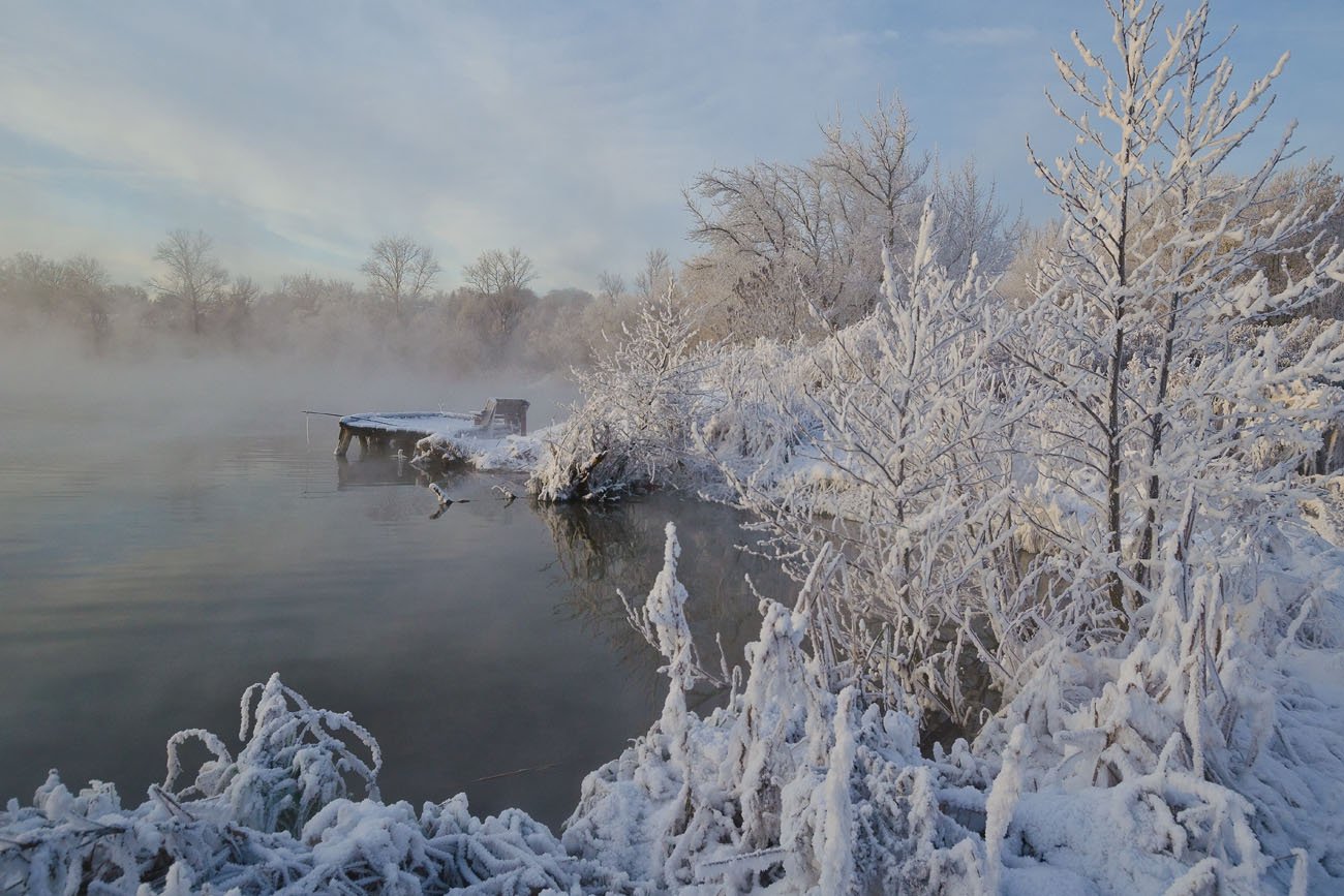 утро, зима, декабрь, озеро, горячка, Михаил Агеев