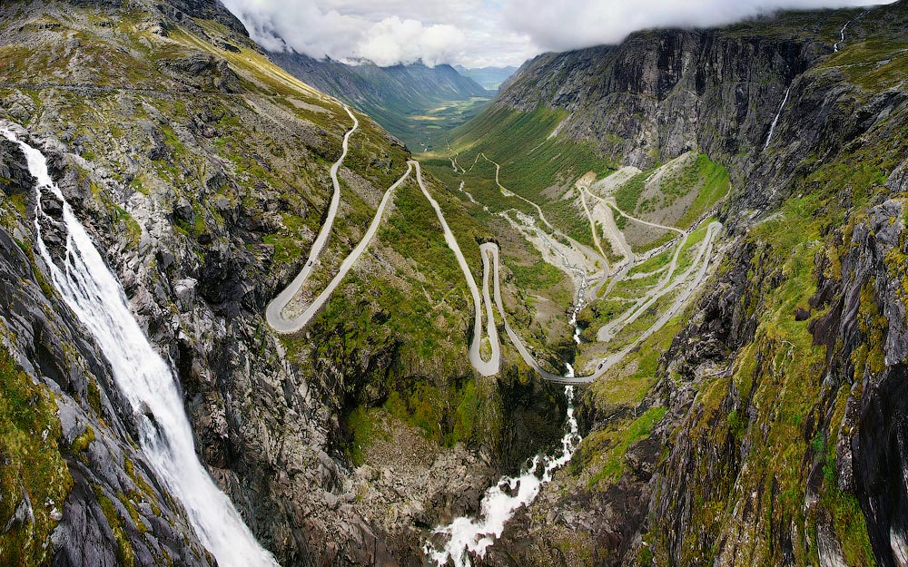 горы, дорога, водопад, норвегия, senjor