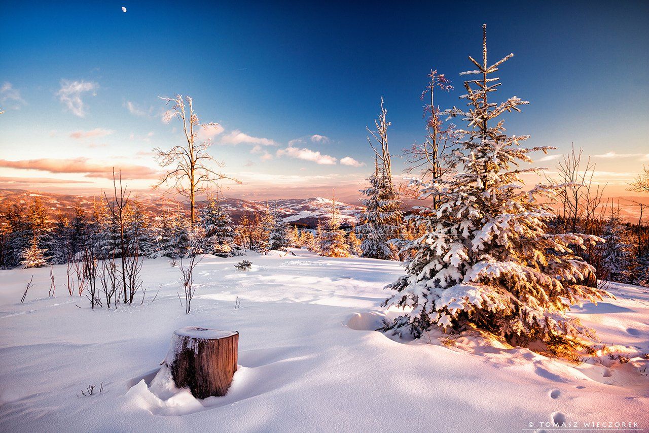 mountains, poland, polish, silesia, winter, snow, moon, sunset, sunrise, frozen, cold, colours, trees, awesome, adventure, travel, beautiful, Tomasz Wieczorek