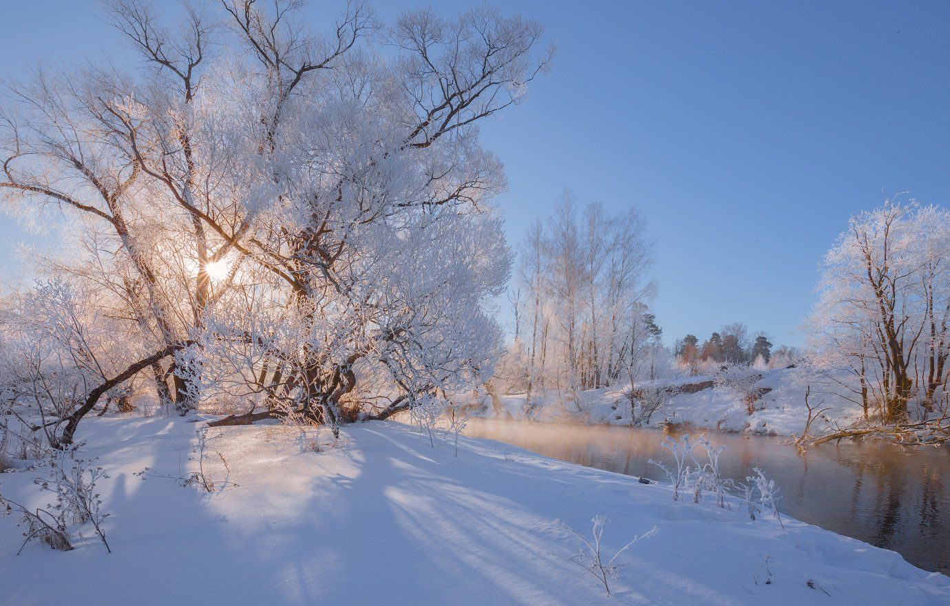 утро, рассвет, река, зима, Виктор Климкин