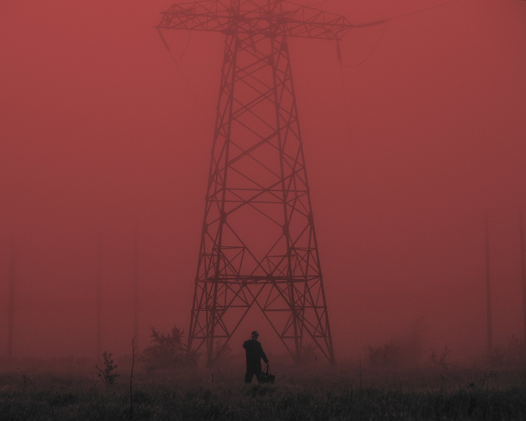 вышка, туман, человек, связь, мобильная сеть, красный, Игорь Крюков