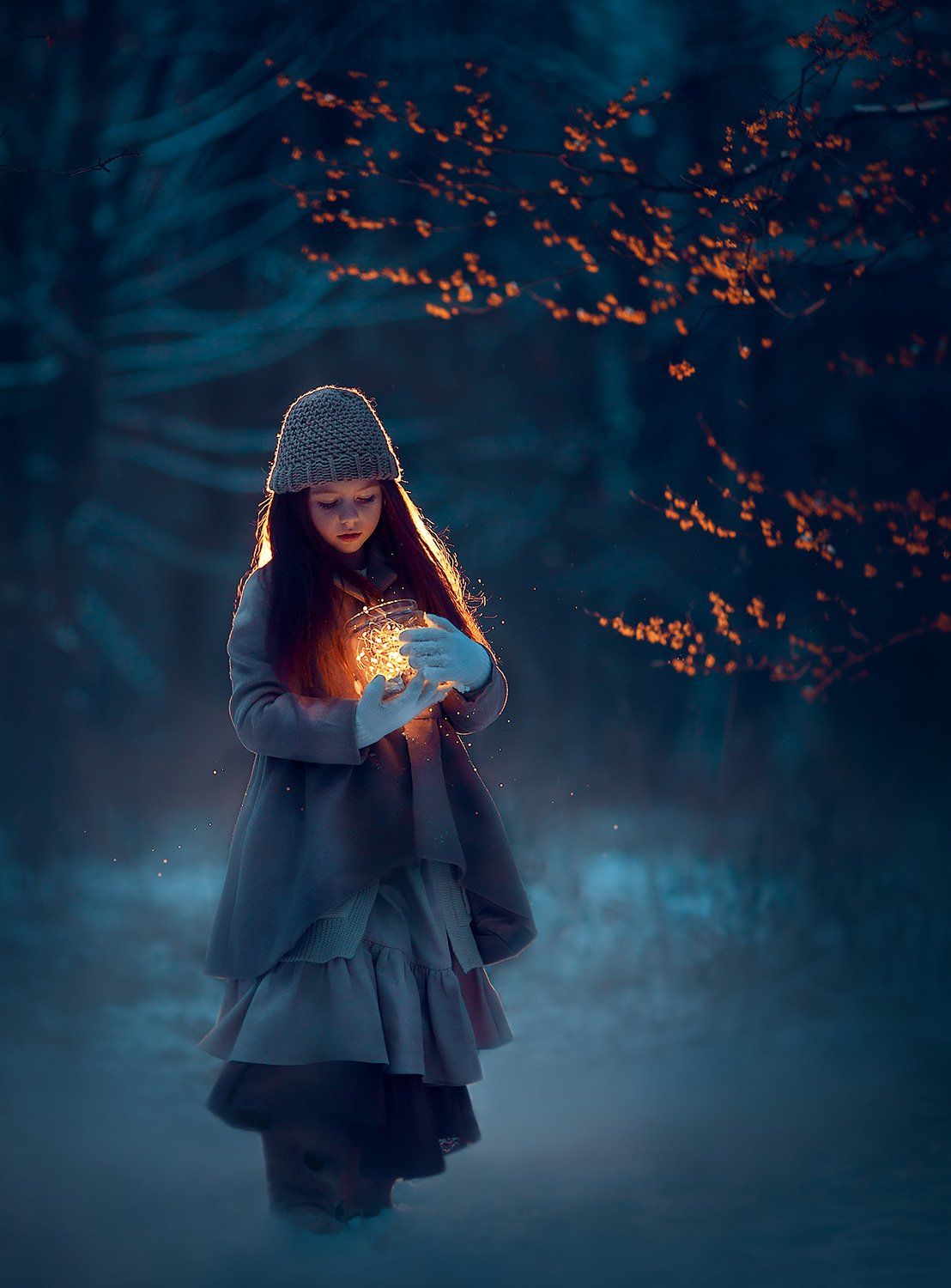 девочка, ночь, зимняя фотосессия, фотосессия в лесу, зима, свечение, , Катрин Белоцерковская