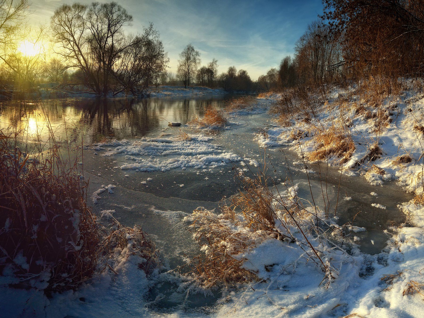 лес, природа, пейзаж, зима, река, вода, ручей, подмосковье, Алексей Никонов