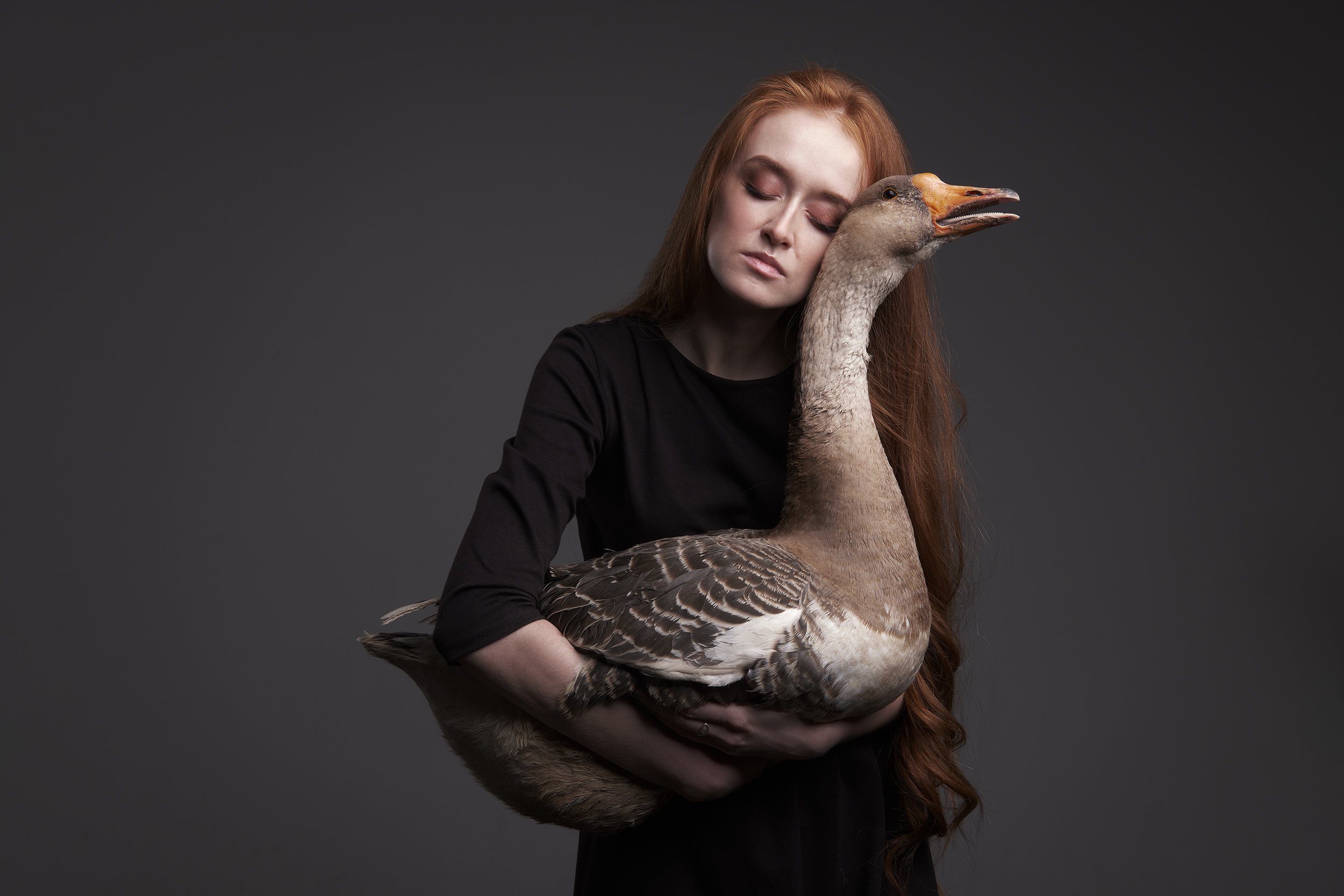 girl, portrait, redhead, goose, Кирилл Соколов