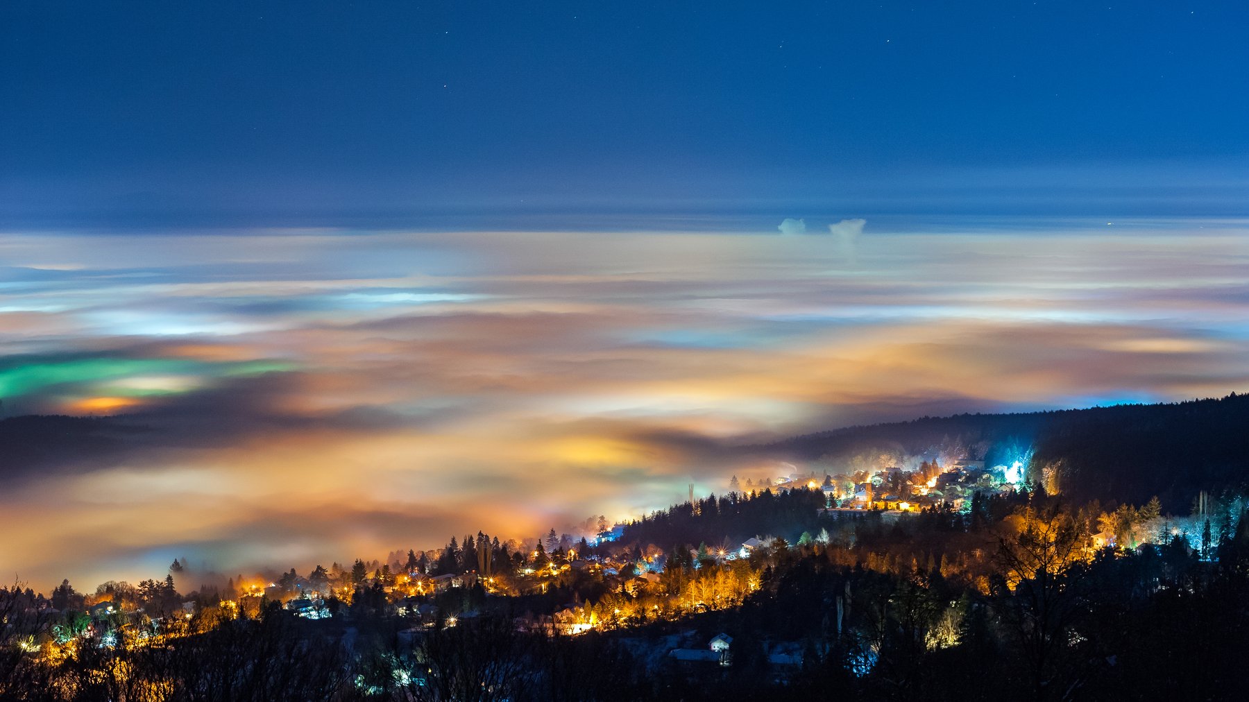 fog, foggy, night, lights, sky, landscape, mountain, sity, nature, forest, nikon, Иван Димитров