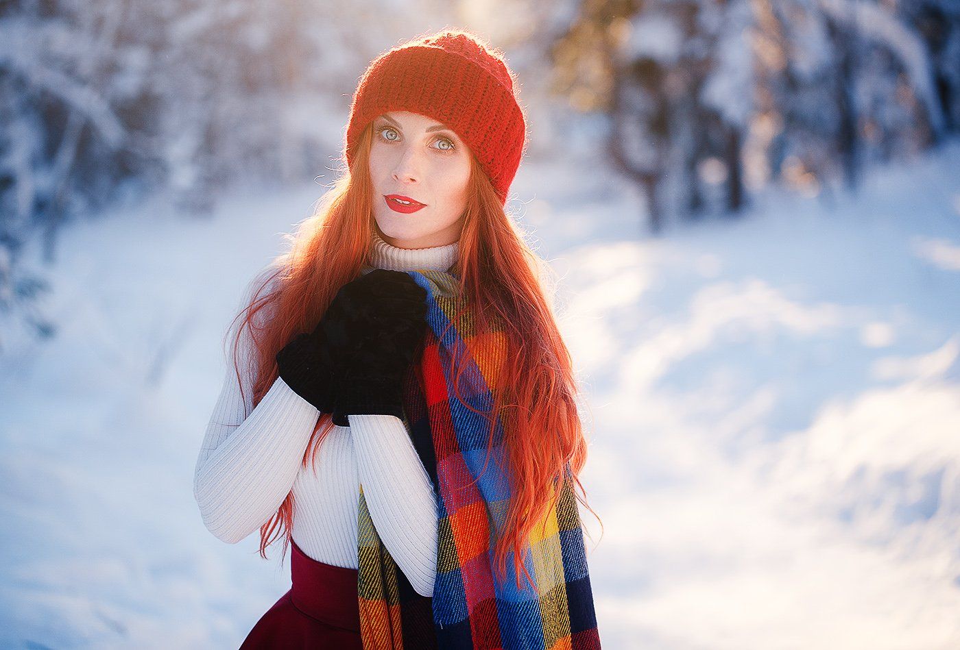 девушка, рыжая, зимняя фотосессия, лес, зима, Евгений Толкачёв