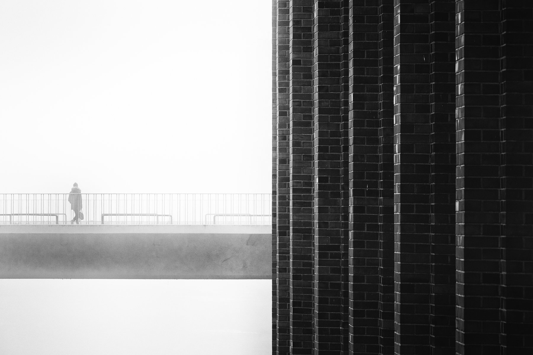 mist, fog, haze, bridge, person, urban, street, Alexander Schönberg