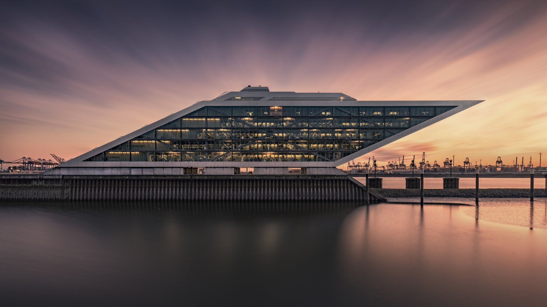 harbour, hamburg, water, sunset, clouds, building, architecture, longexposure, Alexander Schönberg