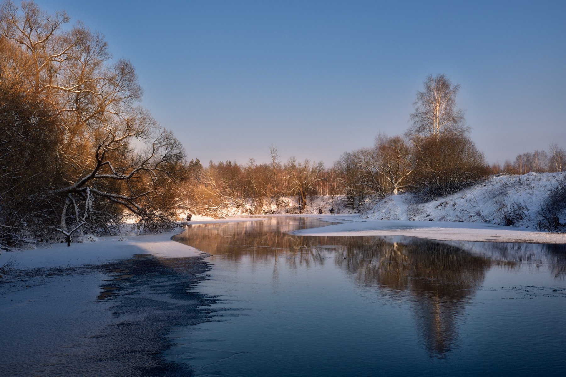утро, зима, река, рыбаки, Виталий Полуэктов
