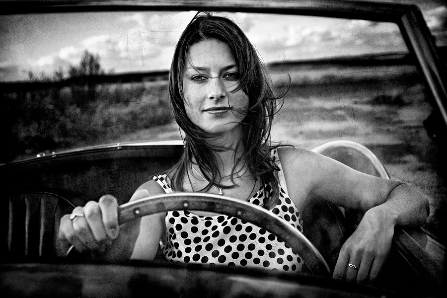 portrait, woman, drive, car, vintage, mg1958, Ludek Ciganek