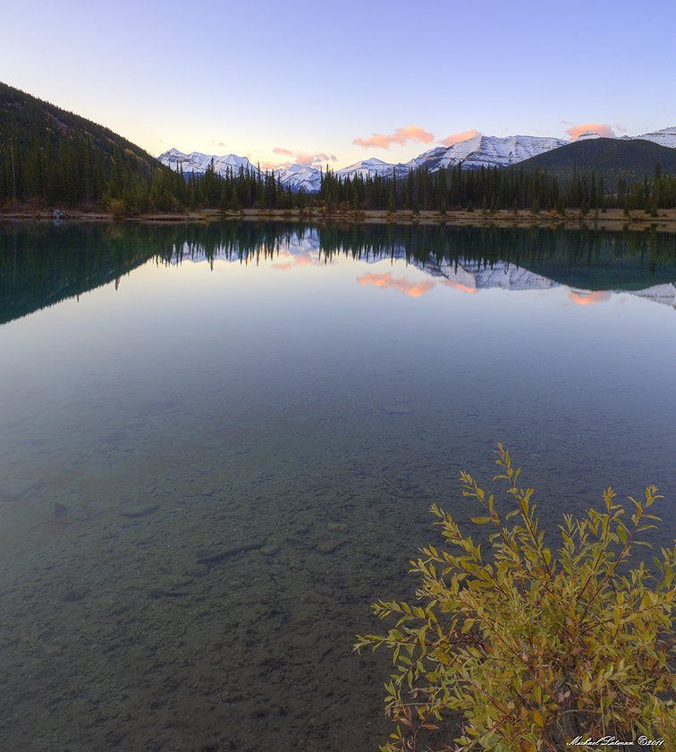 mountains, fall, sunrise, colors, lake, calm, Michael Latman