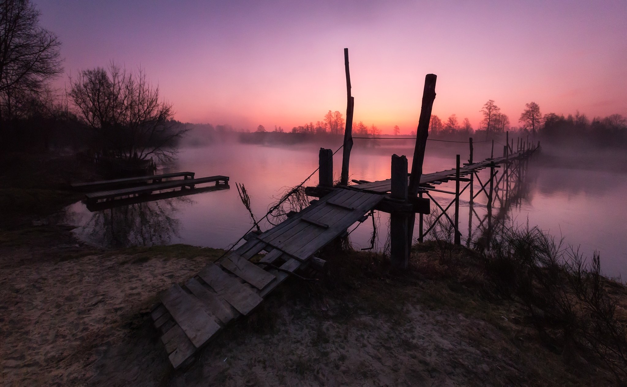 river, morning, sunrise, bridge, nature, sun,, Pawel Olejniczak