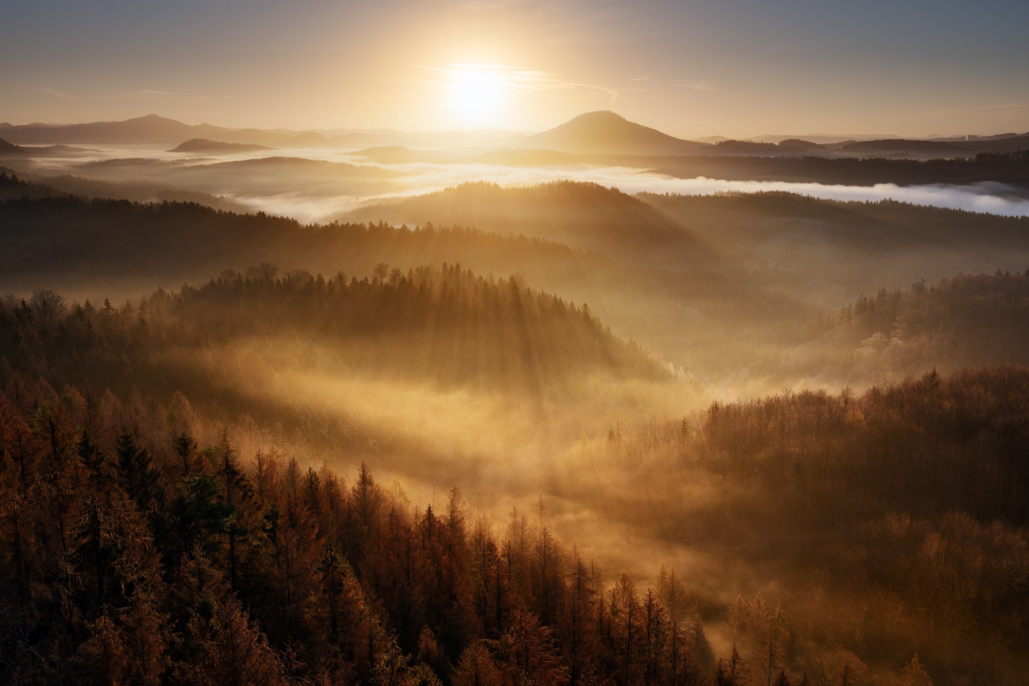 czech republic, bohemian switzerland, trees, fog, mist, morning, sky, beautiful, europe, hills, horizons, layers, valleys, Martin Rak