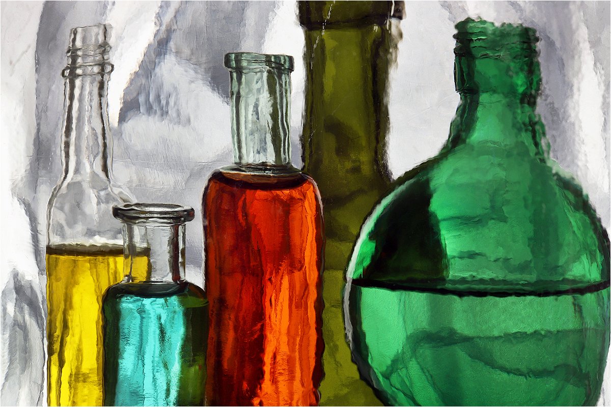 бутылки, стекло, натюрморт,, Victor Pechenev
