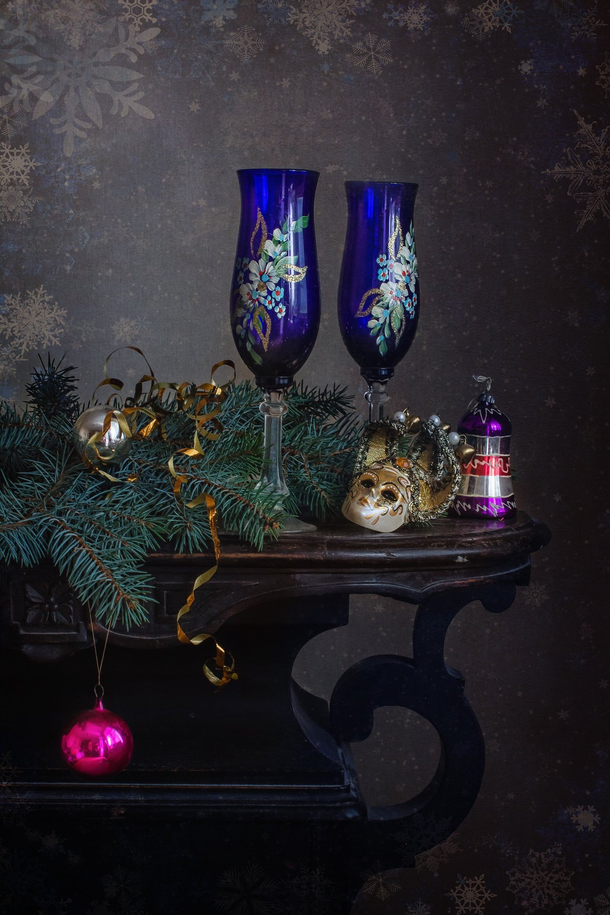 натюрморт, новый год, ёлка, стекло, бокал, игрушка, Анна Петина