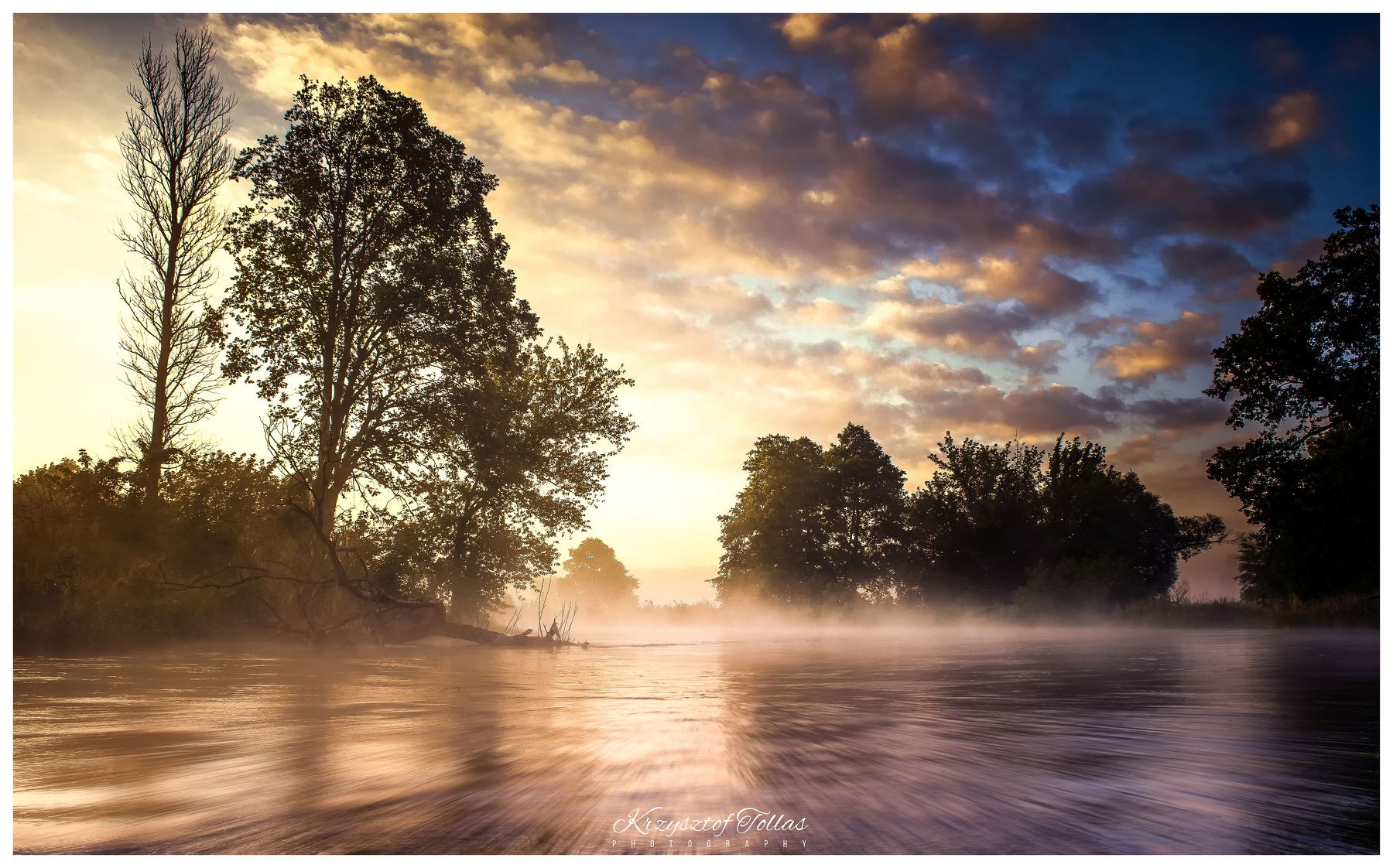 river,gwda,landscape,fog,clouds,water,light,nature,summer,dawn,sunrise,trees,mist,nikon,, Krzysztof Tollas