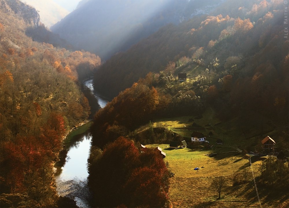 черногория, река, тара, дом, свет, осень, Alexander Martynov