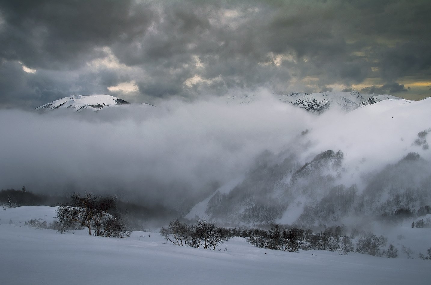 горы, кавказ, зима, туман, ФЁДОР