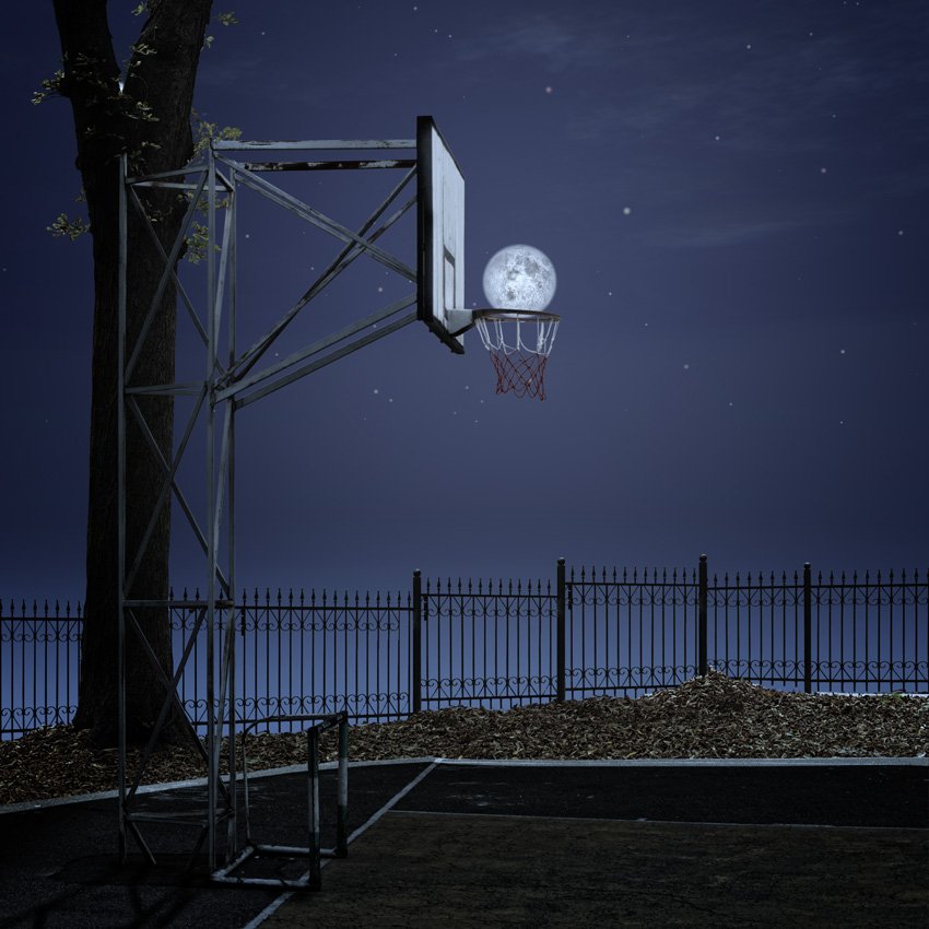 moon, sky, stars, tree, leaf, field, basketball, basket, put the score alone, Caras Ionut
