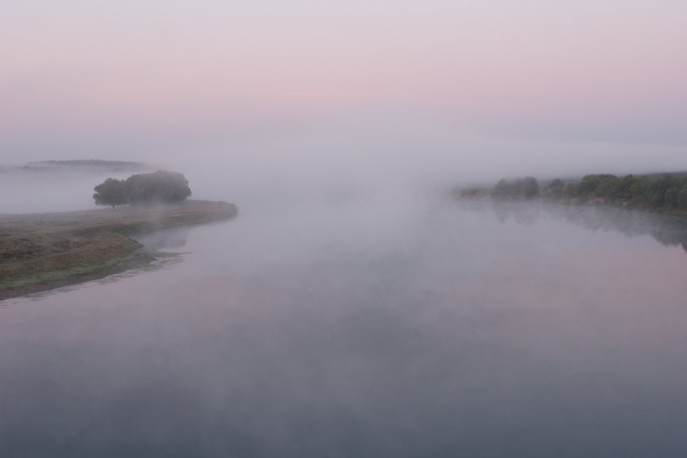 утро, туман, река, десна, Art Loo