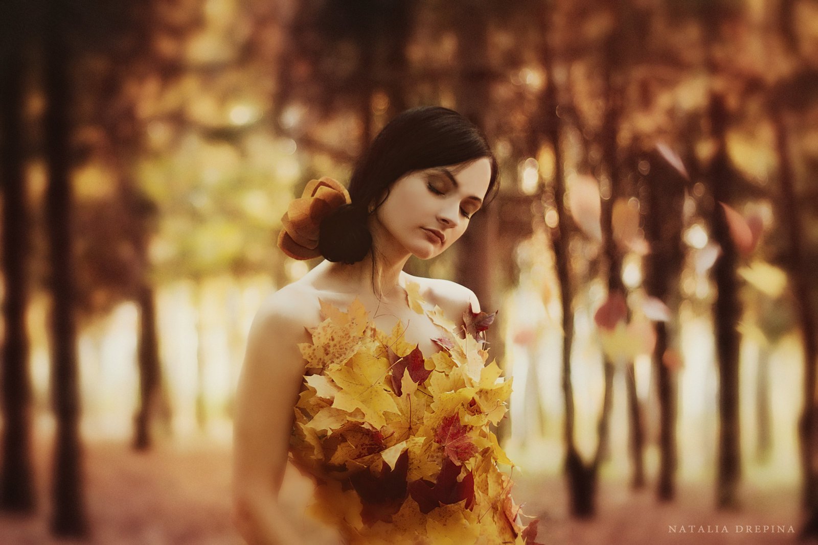 autumn, dress, lief, yellow, wood,wrapped up in autumn, Natalia Drepina