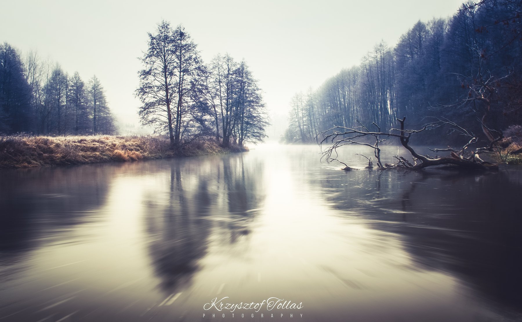 winter,river,gwda,nature,landscape,sky,light,mist,nikon,trees,morning,water,mirror, Krzysztof Tollas
