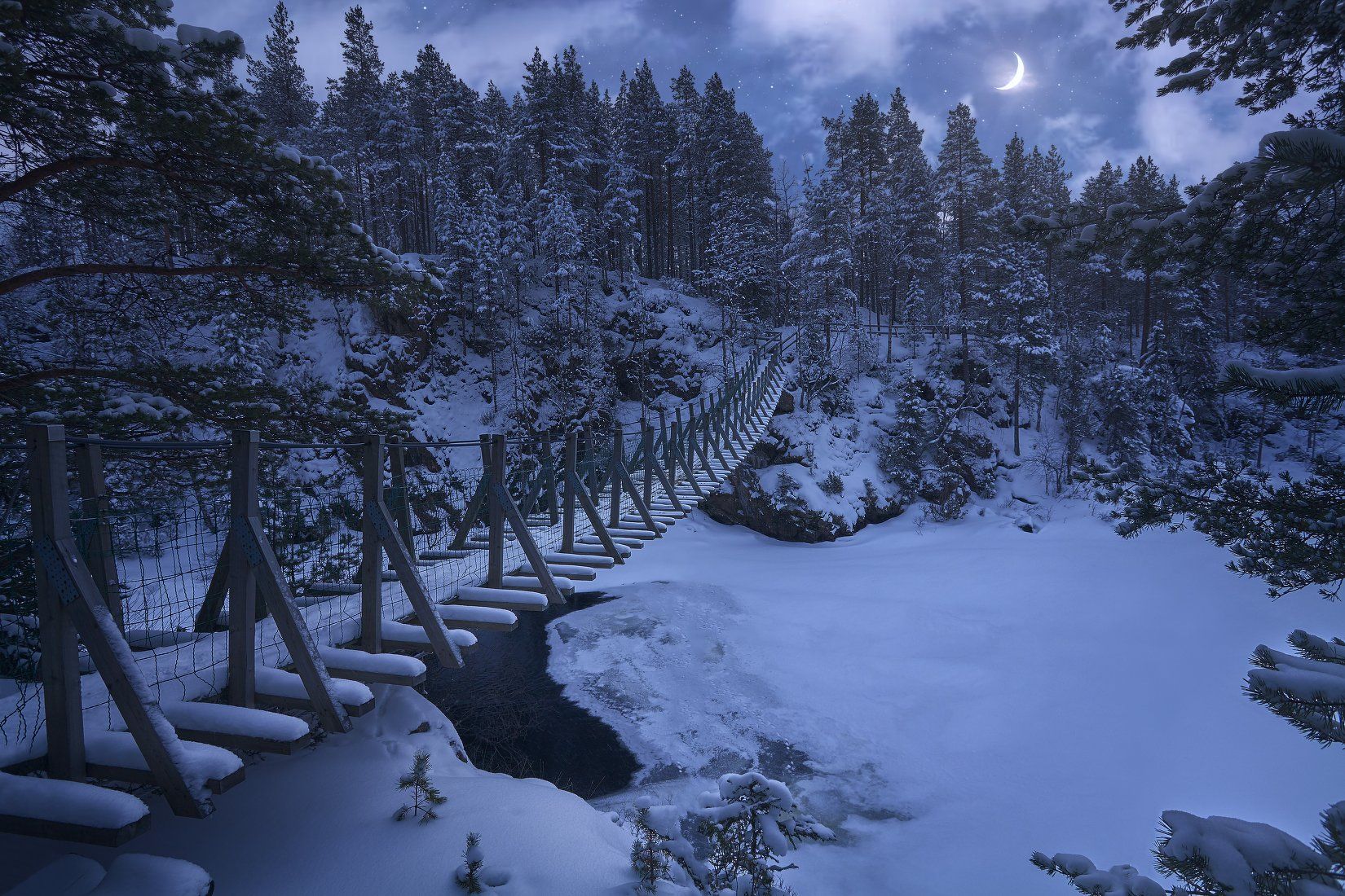 финляндия, оуланка, ночь, зима, KrubeK