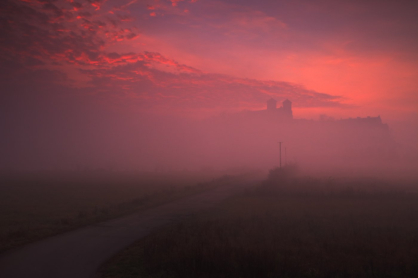monastery, morning, sunrise, clouds, sky, mist, mood, tyniec, road, light, Jacek Lisiewicz