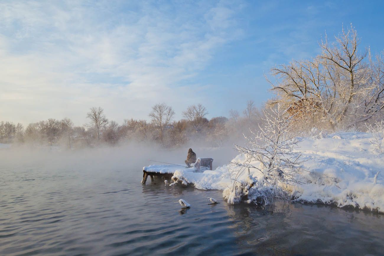 озеро, горячка, зима, январь, рыбак, рыбалка, Михаил Агеев