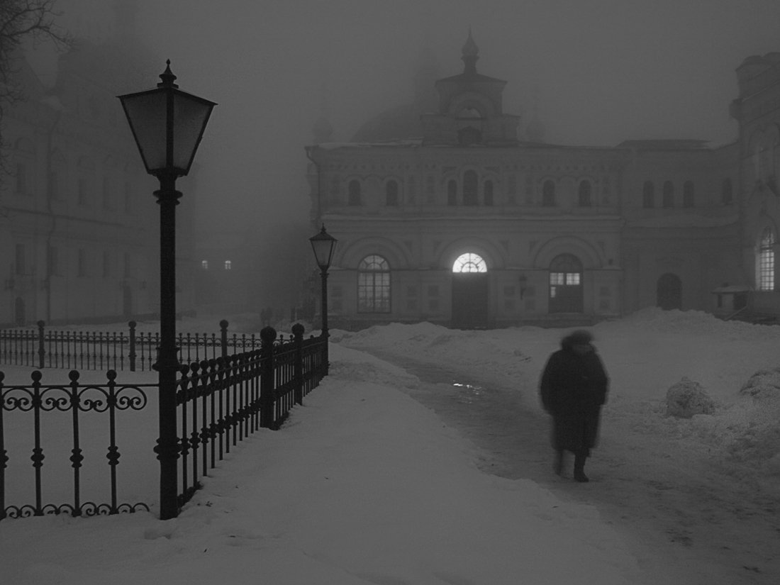 киев, лавра, вечер, зима, туман, Владимир Перепечаев