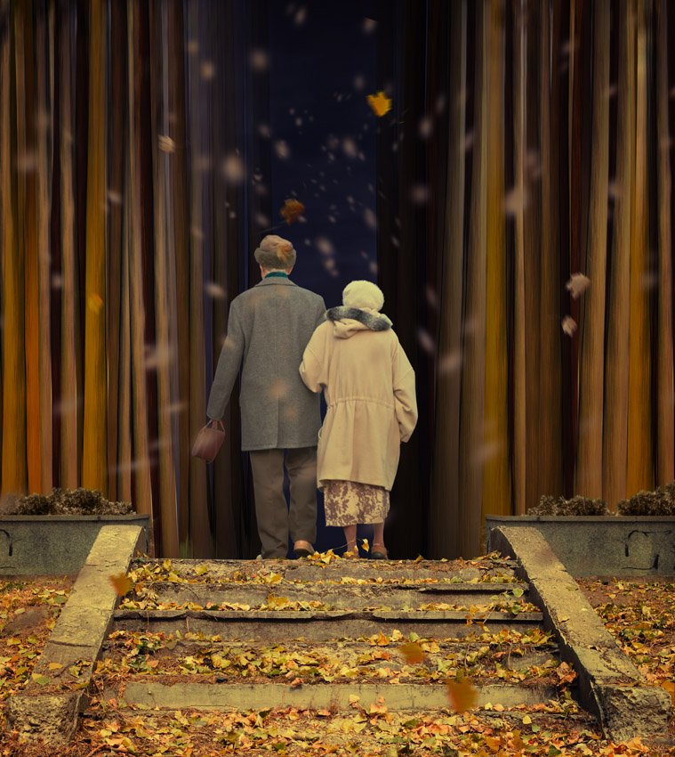 old, man, woman, forest, leaf, dark, adventure, inside, stairs, Caras Ionut
