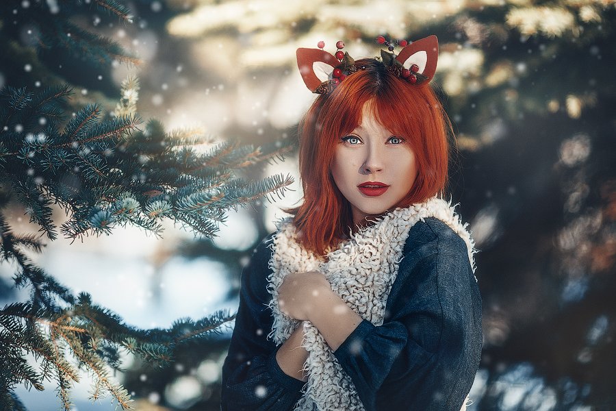 зима лес девушка портрет, Марина Бондарь