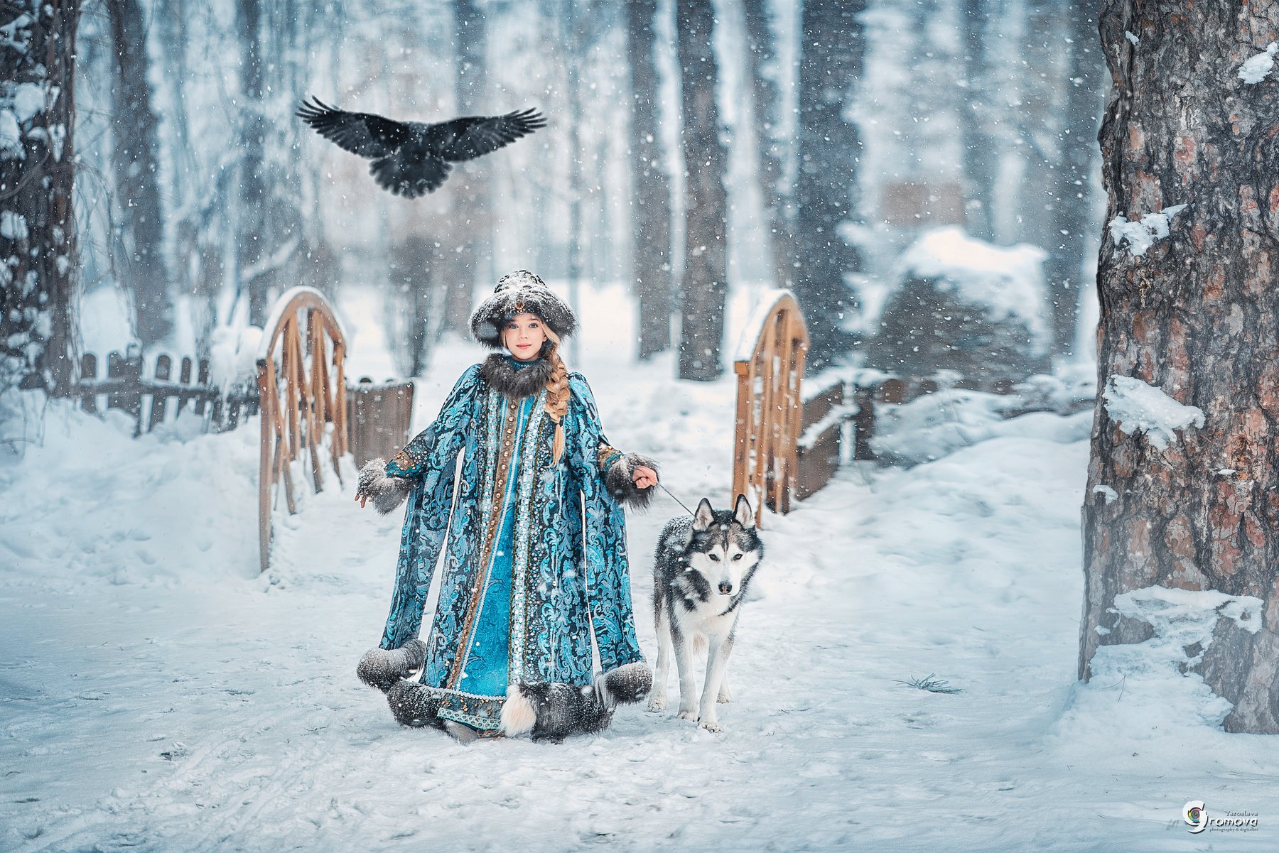 зима, ворон, собака, хаски, княжна, принцесса, снег, сказка, девочка,, Ярослава Громова