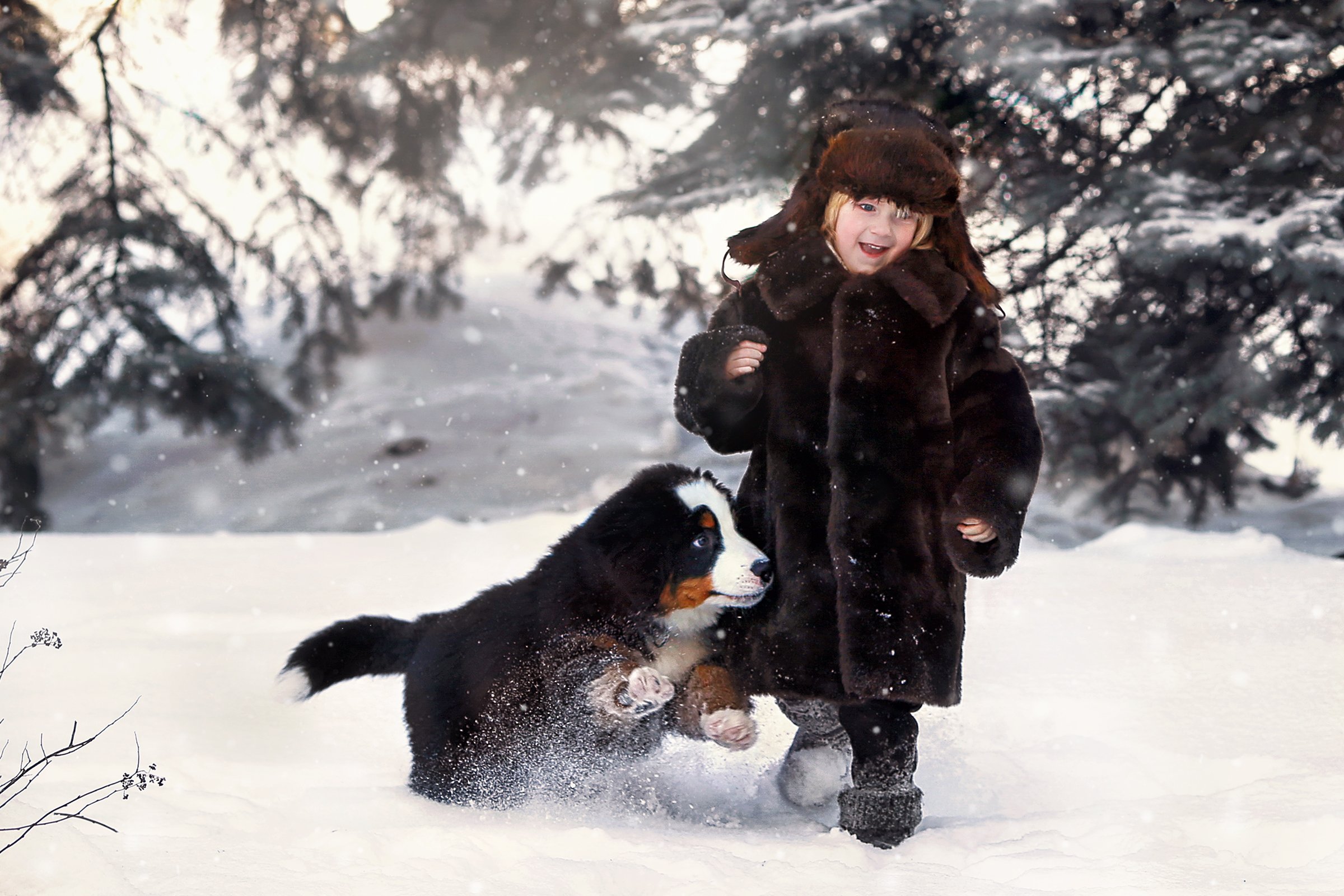 мальчик собака зима портрет, Валерия Касперова