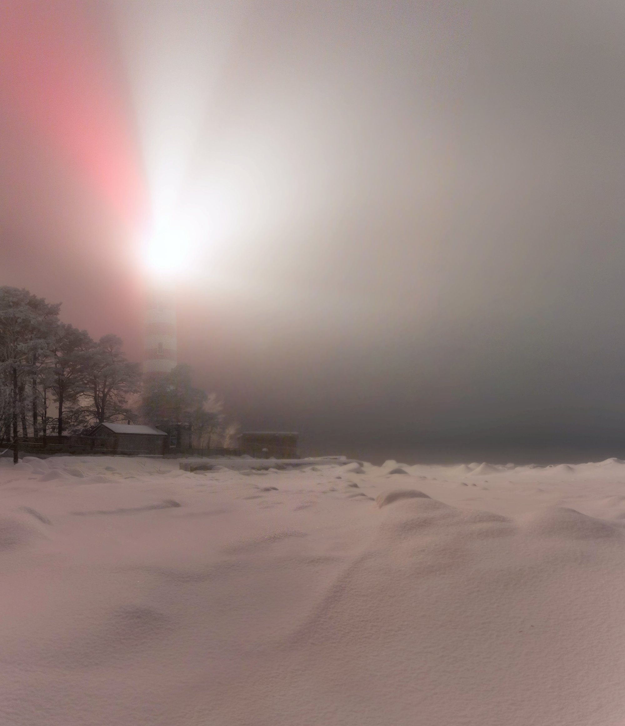 маяк, туман, зима, Павел Ващенков