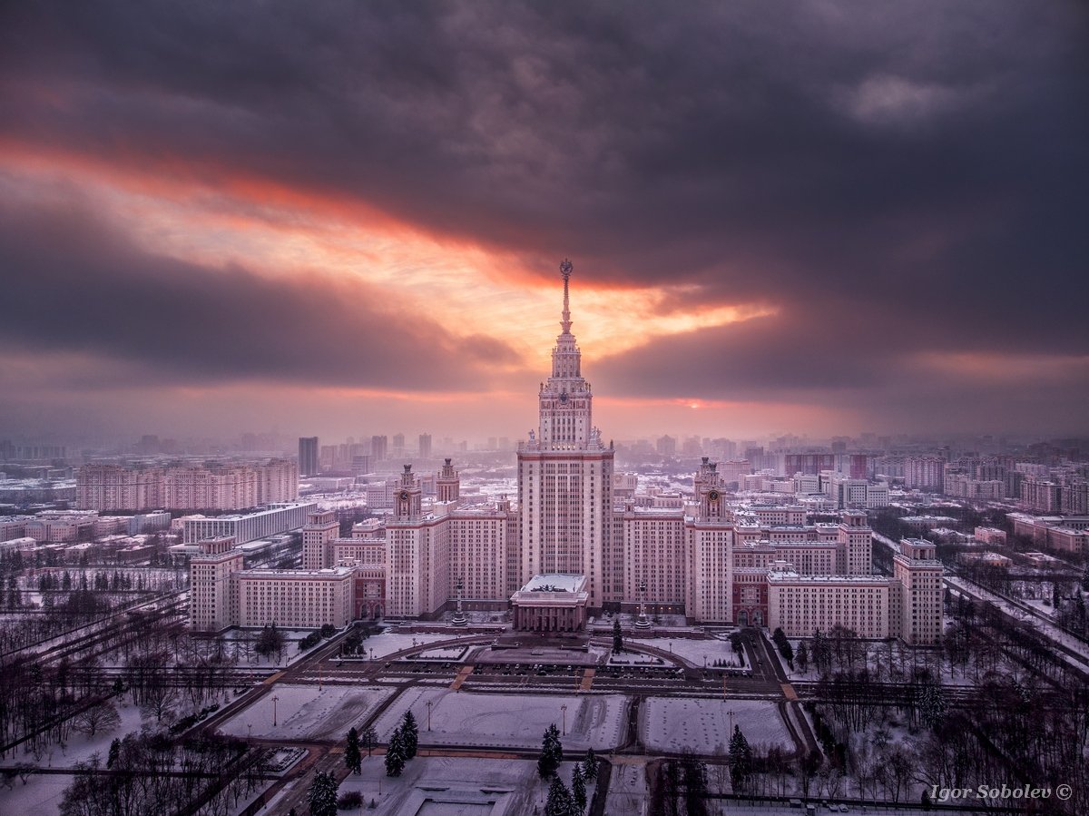 мгу, москва, вечер, закат, moscow state university, moscow, evening, sunset, аэрофотосъемка,aerial photography, Игорь Соболев